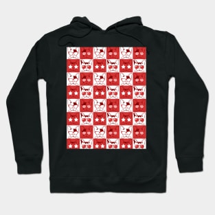 Frenchies with Glasses Pattern Red Hoodie